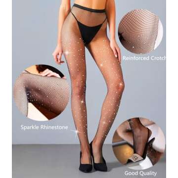 MengPa Women's Fishnets Sparkly Tights High Waist Rhinestone Stockings Sexy Party Pantyhose (Small Hole-Black) US2466A