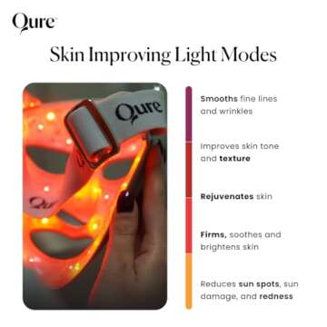 Qure LED Skin Care Face Mask With 5 Different Modes (Red Light Therapy, Amber Light & Blue Light Therapy) One Device with Customizable Settings & Treatments. Perfect For At Home Use LED Facial Therapy