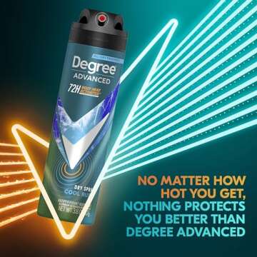 Degree Men Antiperspirant Deodorant Dry Spray Cool Rush 12 Count 72-Hour Sweat and Odor Protection Deodorant for Men With Body Heat Activated Technology 3.8 oz