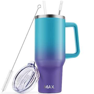 MaxBase 40 oz Tumbler with Handle and Straw Lid, Insulated Reusable Stainless Steel Travel Mug Keeps Drinks Cold up to 34 Hours, 100% Leakproof Bottle for Water, Iced Tea or Coffee, Smoothie and More