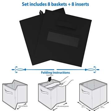 Royexe Cube Storage Baskets for Organizing - 11 Inch - Set of 8 Heavy-Duty Storage Cubes for Storage and Organization, Makes The Perfect Bins for Cubby Storage Boxes Or Cube Storage Organizer (Black)