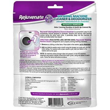 Rejuvenate Washing Machine Tablets Cleaner & Deodorizer Cleans Front Load and Top Load Washers 6 Tablets (6 Months Supply)