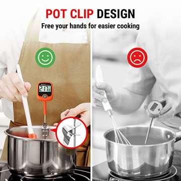 ThermoPro TP509 Candy Thermometer with Pot Clip, Instant Read Meat Analog Thermometer with LCD, Cooking Oil Thermometer Deep Frying Thermometer for Candy Maple Syrup Grease Cheese Sugar Brewing Making