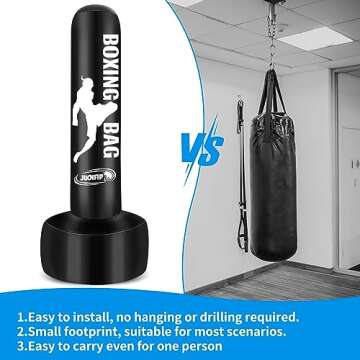 JUOIFIP Standing Punching Bag for Adults 69'' Heavy Bag with Stand Inflatable Boxing Bags Freestanding Kickboxing Bag Equipment for Training MMA Muay Thai Fitness to use Outdoor Indoor