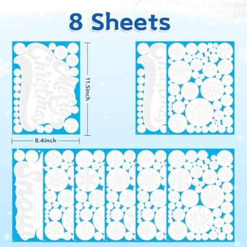 335Pcs Snowflake Christmas Window Clings - Christmas Decorations Snowflake Christmas Window Decorations Stickers for Glass Windows Indoor Wtiner Holiday Office Bedroom Decor (8 Sheets)