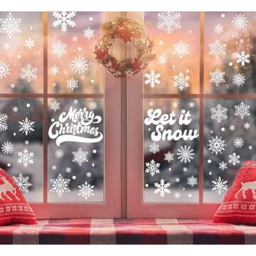 335Pcs Snowflake Christmas Window Clings - Christmas Decorations Snowflake Christmas Window Decorations Stickers for Glass Windows Indoor Wtiner Holiday Office Bedroom Decor (8 Sheets)