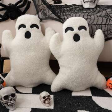 Ghost Pillow,Ghost Decor,Halloween Pillows Set of 2 Cute Ghost Indoor Decorative Throw Pillow Ghost Plush Pillows for Halloween Decorative Home Sofa Bed Ghost Decor Cushion(7.9 Inch)