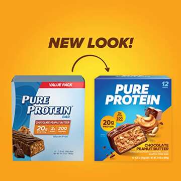 Pure Protein Bars, High Protein, Nutritious Snacks to Support Energy, Low Sugar, Gluten Free, Chocolate Peanut Butter, 1.76oz, 12 Count (Packaging May Vary)