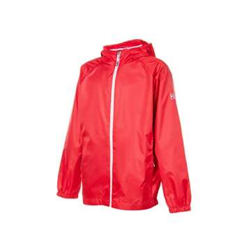 Swiss Alps Boys Wind Resistant Lightweight Rain Jacket, Bold Red, 10/12