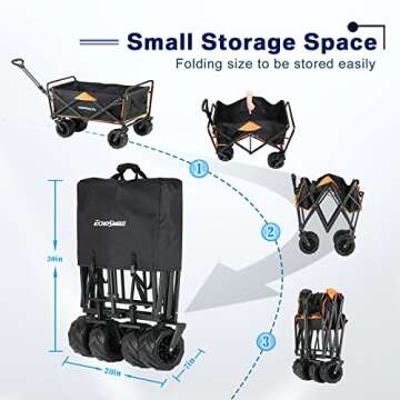 EchoSmile Heavy Duty 350 Lbs Capacity Collapsible Wagon, Outdoor Folding Camping Wagons, Grocery Portable Utility Cart, Adjustable Rolling Carts, All Terrain Sports Wagon with Big Wheels