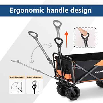 EchoSmile Heavy Duty 350 Lbs Capacity Collapsible Wagon, Outdoor Folding Camping Wagons, Grocery Portable Utility Cart, Adjustable Rolling Carts, All Terrain Sports Wagon with Big Wheels