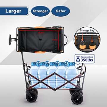 EchoSmile Heavy Duty 350 Lbs Capacity Collapsible Wagon, Outdoor Folding Camping Wagons, Grocery Portable Utility Cart, Adjustable Rolling Carts, All Terrain Sports Wagon with Big Wheels