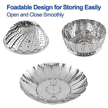 Vegetable Steamer Basket, Premium Stainless Steel Veggie Steamer Basket - Folding Expandable Steamers to Fits Various Size Pot Small by SAYFINE (5.4" to 9.2")