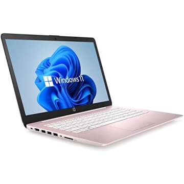 HP 14" HD Laptop, Windows 11, Celeron, 4GB RAM, 64GB SSD - Dale Pink Renewed