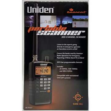 Uniden Bearcat BC75XLT Handheld Scanner, 300 Channels, 10 banks, Close Call Technology, PC Programable, NOAA Weather, Aviation, Marine, Railroad, NASCAR, and Non-Digital Police/Fire/Public Safety