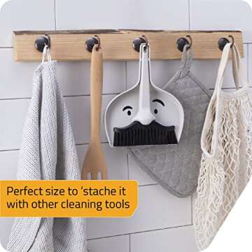 Peleg Design Dustache Small Dustpan and Brush Set, Mini Broom and Dustpan Set, Mustache Design, Small Broom and Dustpan Set, for Home & On-The-Go