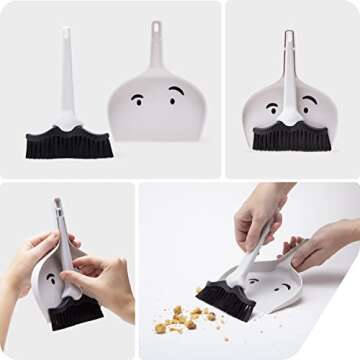 Peleg Design Dustache Small Dustpan and Brush Set, Mini Broom and Dustpan Set, Mustache Design, Small Broom and Dustpan Set, for Home & On-The-Go