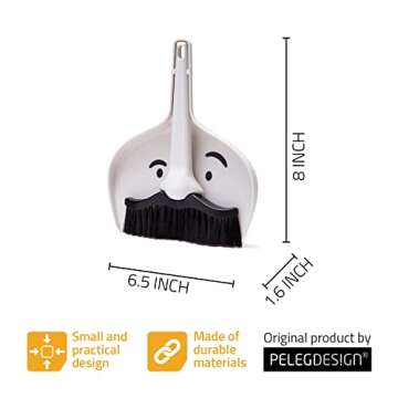 Peleg Design Dustache Small Dustpan and Brush Set, Mini Broom and Dustpan Set, Mustache Design, Small Broom and Dustpan Set, for Home & On-The-Go