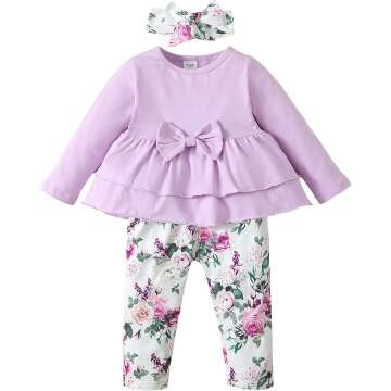 XUANHAO Baby Girl Clothes Infant Toddler Girl Clothes Fall Winter Outfits Long Sleeve Ruffle Tops Girls Pants Sets 3-24M