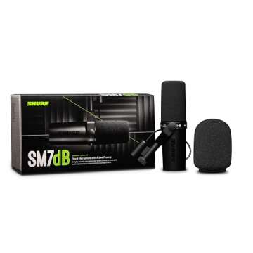 Shure SM7dB Dynamic Vocal Microphone w/Built-in Preamp for Streaming, Podcast, & Recording, Wide-Range Frequency, Warm & Smooth Sound, Rugged Construction, Detachable Windscreen - Black