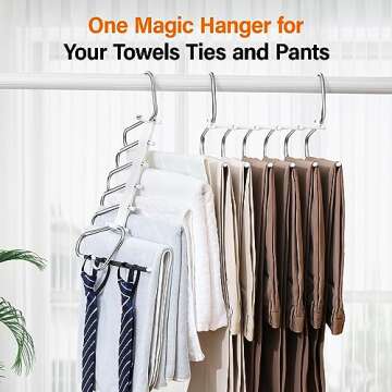 Upgraded Collapsible Pants Hangers Space Saving, 6 Layers Clothes Rack, Stainless Steel Multifunctional Closet Organizer, Non Slip Metal Hangers for Pants Jeans Skirts Trousers (2 Pack)