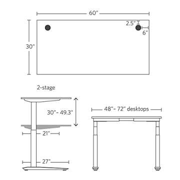 Jarvis Fully Standing Desk 60" x 30" Natural Bamboo Top - Electric Adjustable Desk Height from 25.5" to 51" with Memory Preset Controller (Rectangle, Alloy Frame)