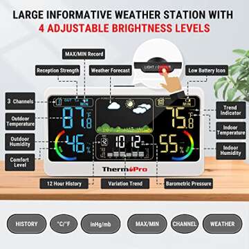 ThermoPro TP68B Weather Station 500ft Indoor Outdoor Thermometer Wireless, Hygrometer Barometer with Temperature Humidity Sensor, Forecast Weather Thermometers with 7" Large Adjustable LCD Screen