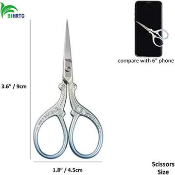 BIHRTC Small Scissors 3.6 Inch Embroidery Scissors Sharp Stainless Steel Needlepoint Scissors DIY Tool Dressmaker Shears Scissors for Sewing Crafting Needlework Houshold Scissors