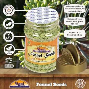 Rani Fennel Seeds (Saunf Sabut) Whole Spice 3oz (85g) PET Jar ~ All Natural | Gluten Friendly | NON-GMO | Vegan | Indian Origin