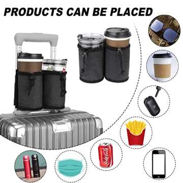 Luggage Cup Holder Travel, Hands-Free Coffee Holder with 2 Coffee Mugs Tightening Drawstring, Travel Essential Accessory for Flying & Travelers - Travel Luggage Accessories by YSCEN (Black)