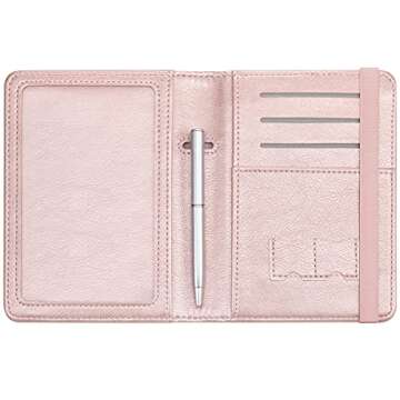 HOTCOOL Passport and Vaccine Card Holder Combo Leather RFID Blocking Wallet with Elastic Strap Travel Cover Case for Passport, with USA CDC Vaccination Card Slot, with Pen, Rose Gold