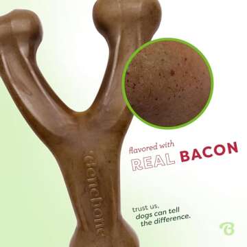 Benebone Wishbone Durable Dog Chew Toy - Real Bacon for Aggressive Chewers