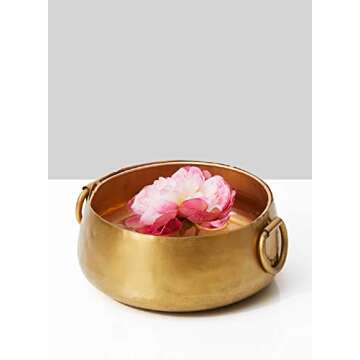 Serene Spaces Living 3.75" Decorative Gold Iron Handi Bowl with Handle - Large Centerpiece in Traditional Indian Style for Home, Diwali, Potpourri