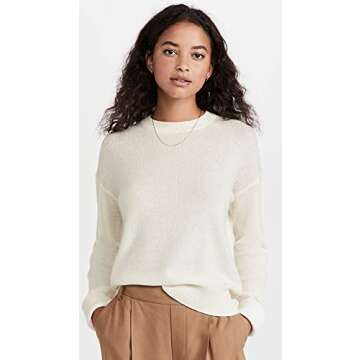 Theory Women's Cashmere Easy Pullover, Ivory, Off White, L