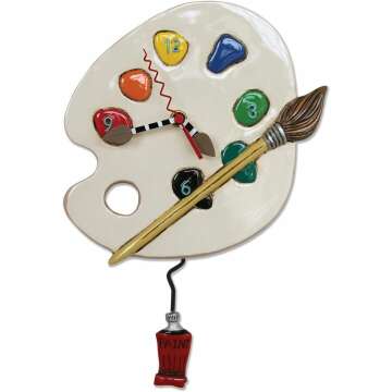 Allen Designs "Art Time" Whimsical Artist Palette Pendulum Wall Clock ,13x8.5 inches ,White, Red
