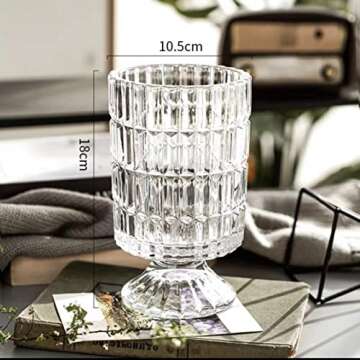 TYFOTS Elegant Simple Glass Vase,Vertical Stripe Glass Vase，Table Glass Vase，Home Decoration Vase, Celebration, Party, Activity Planning, Glass Crafts (Clear-1)