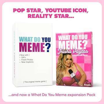 WHAT DO YOU MEME? Trisha Paytas Expansion Pack by Relatable, Card Games for Adults, Featuring YouTube Influencer Trisha Paytas, All New Meme Game Content, Includes 15 Image Cards and 10 Caption Cards