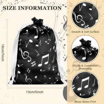 Wesnoy 24 Pcs Music Notes Gift Bags Musical Note Drawstring Treat Bag Music Decorations Party Favor for Musician Gifts Social Media Musical Party Supplies(5 x 7,White on the Black)