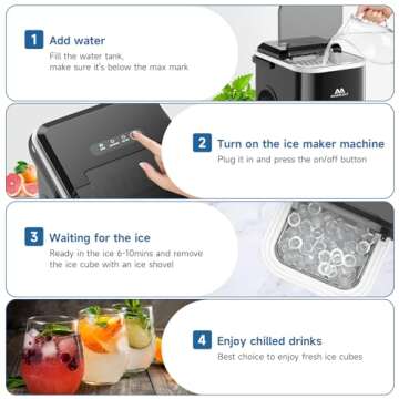 Ice Maker Countertop, LED Display Portable Ice Maker Machine with Handle, 26.5lbs/24Hrs, 8 Cubes in 6-9 Mins, Self-Cleaning Ice Makers with Ice Scoop and Basket for Home, Kitchen, Office, Bar