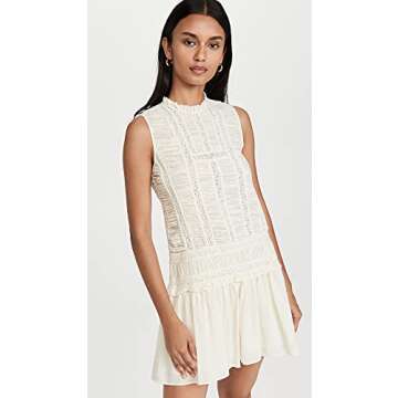 Rebecca Taylor Women's Ruched Lace Dress, New Ivory, Off White, 10