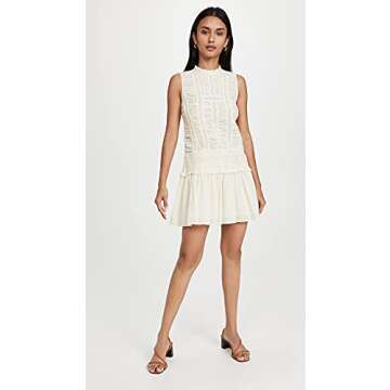 Rebecca Taylor Women's Ruched Lace Dress, New Ivory, Off White, 10