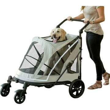 Pet Gear NO-Zip Pet Stroller with Dual Entry, Push Button Zipperless Entry for Single or Multiple Dogs/Cats, Pet Can Easily Walk in/Out, No Need to Lift Pet, Gel-Filled Tires, 1 Model, New Fog