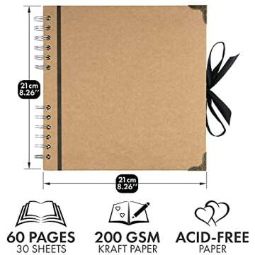 Bstorify Scrapbook Album 60 Pages (8 x 8 Inch) Brown Thick 200gsm Kraft Paper, Photo Album Scrapbook, Memory Book - Ideal for Your Scrapbooking Albums Art & Craft Projects