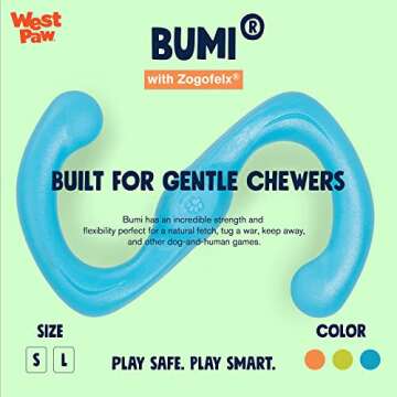 WEST PAW Zogoflex Bumi Dog Tug Toy – S-Shaped, Lightweight Chew Toys for Fetch, Play, Pet Exercise – Tug of War Soft Flinging Squishy Chewy Toy for Dogs – Guaranteed, Latex-Free, Small 8", Aqua Blue