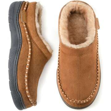 Zigzagger Men's Slip On Moccasin Slippers - Cozy Indoor/Outdoor Fuzzy Loafers