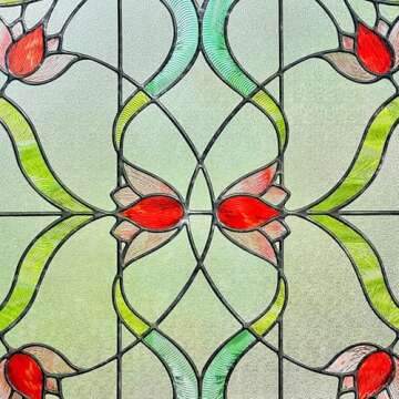 3D Stained Glass Window Film, Decorative Window Privacy Film for Bathroom,Front Door,Home, Sun Blocking Heat Control,Static Cling,Garden of Eden, 23.6inch x 35.4inch