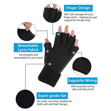 Luguiic Finger Arthritis Compression Ice Glove for Women and Men, Adjustable Wrist Strap Hand Wrist Ice Pack Pain Relief for Arthritis, Carpal Tunnel, Tendinitis Cold&Heat Therapy S Pack of ONE