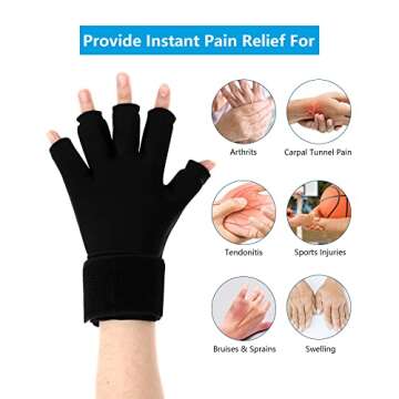 Luguiic Finger Arthritis Compression Ice Glove for Women and Men, Adjustable Wrist Strap Hand Wrist Ice Pack Pain Relief for Arthritis, Carpal Tunnel, Tendinitis Cold&Heat Therapy S Pack of ONE