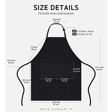 Syntus 2 Pack 100% Cotton Adjustable Bib Apron with 2 Pockets Cooking Kitchen Aprons for Women Men Chef, Black