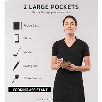 Syntus 2 Pack 100% Cotton Adjustable Bib Apron with 2 Pockets Cooking Kitchen Aprons for Women Men Chef, Black